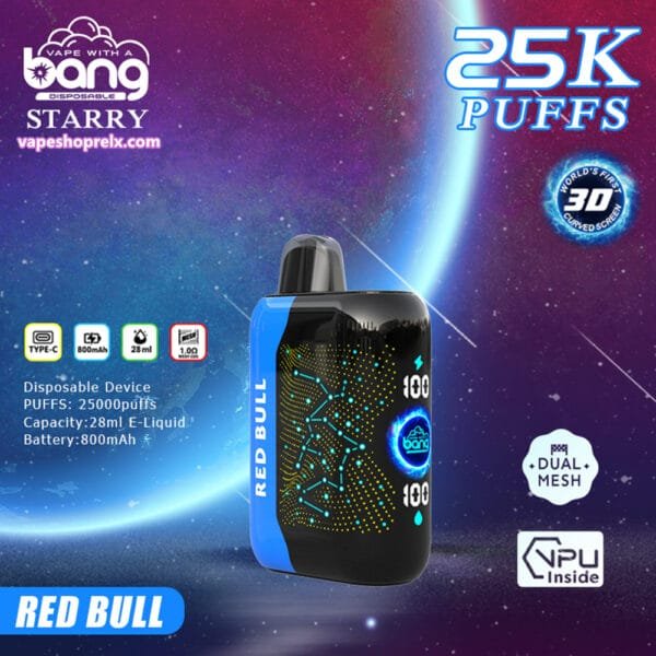 BANGSTARRY 25000 Puffs拋棄式電子煙｜星空風味霧化棒｜全新3D曲面屏幕